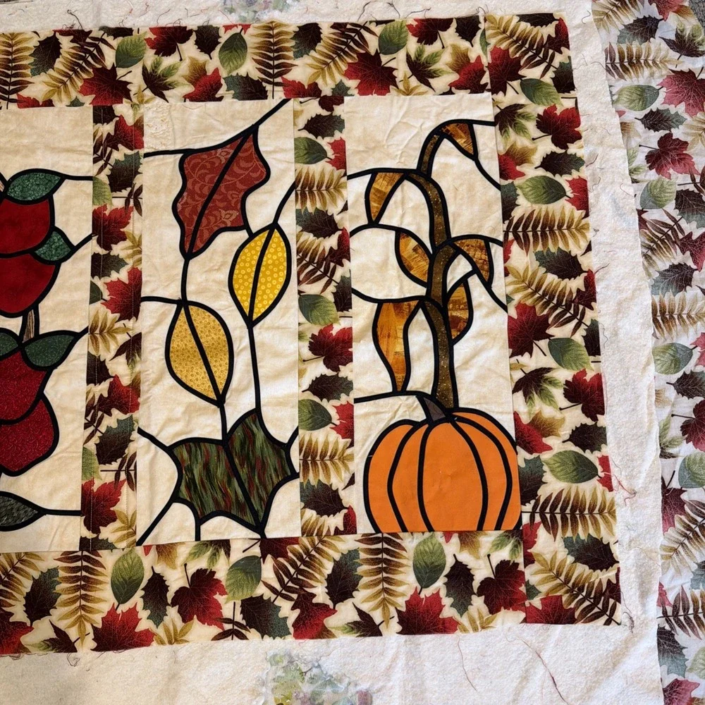 Handmade Fall Appliqué Quilted Wall Hanging Unfinished, Needs Binding 42x28